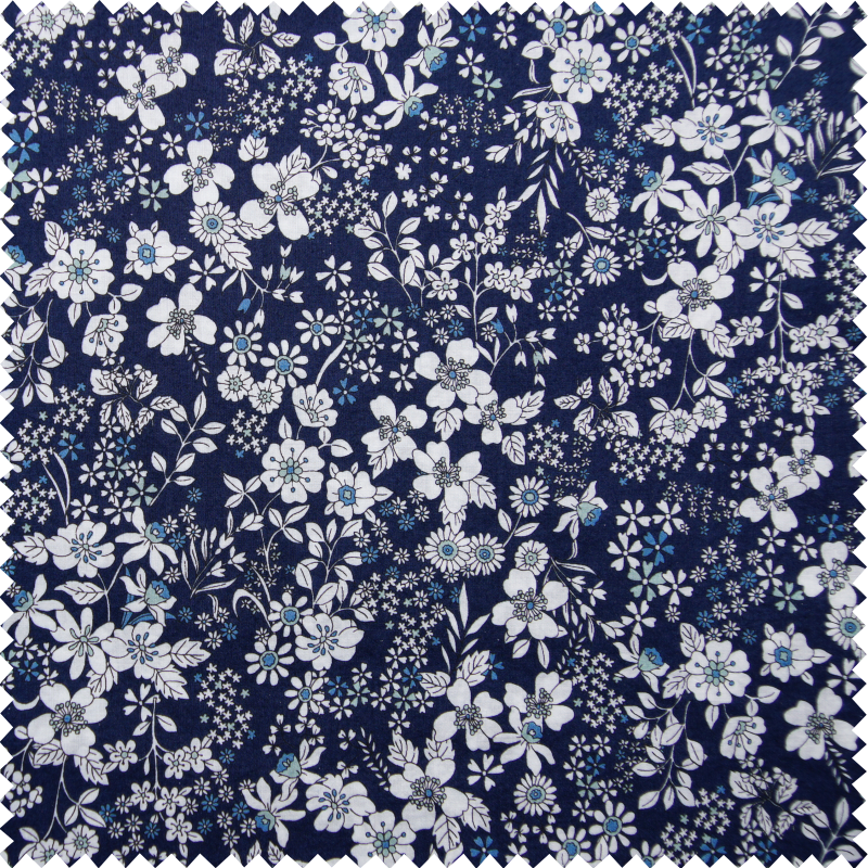 Tissu bleu marine fleurs